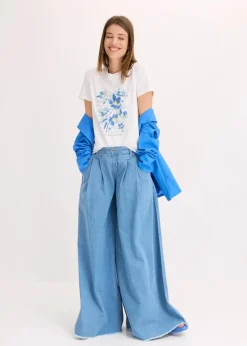 Online T-Shirt aus elastischem Baumwoll-Mix Damen Shirts & Tops
