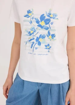 Online T-Shirt aus elastischem Baumwoll-Mix Damen Shirts & Tops