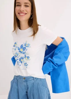 Online T-Shirt aus elastischem Baumwoll-Mix Damen Shirts & Tops