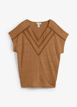 T-Shirt aus reinem Leinen mit Spitze Damen Premium|Shirts & Tops