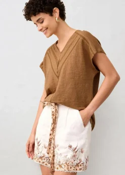 T-Shirt aus reinem Leinen mit Spitze Damen Premium|Shirts & Tops