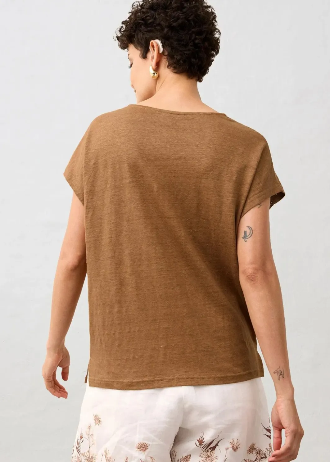 T-Shirt aus reinem Leinen mit Spitze Damen Premium|Shirts & Tops