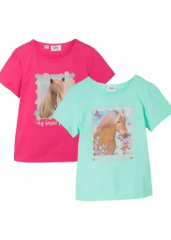 Kinder bonprix Mädchen 2-8 Jahre·Nachhaltigere Materialien|Mädchen 9-16 Jahre·Nachhaltigere Materialien|T-Shirt aus reiner Bio-Baumwolle (2er Pack)