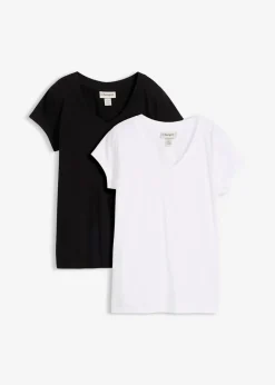 Damen bonprix Bekleidung·Röcke|Nachhaltigere Materialien|T-Shirt aus reiner Bio-Baumwolle (2er Pack)