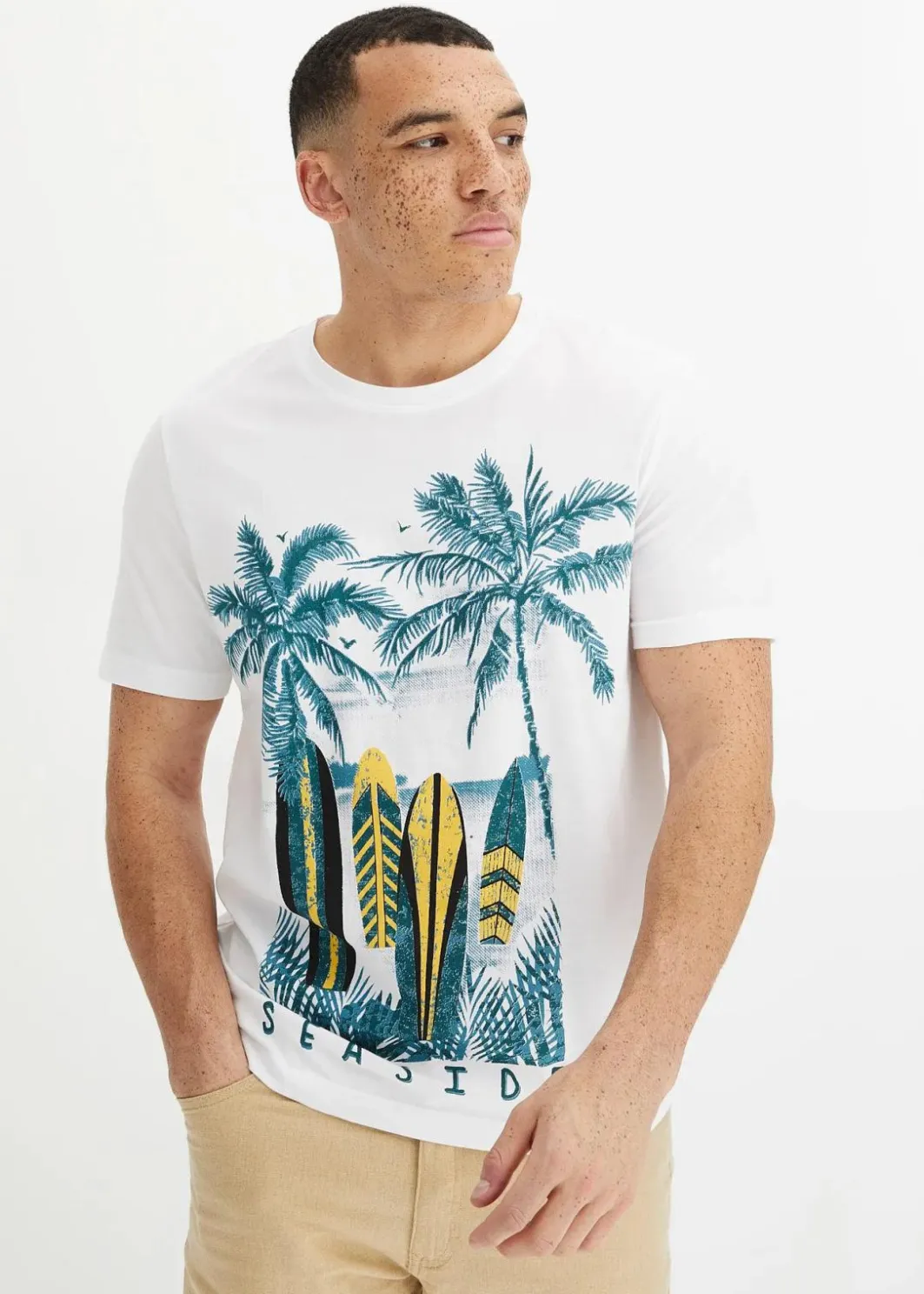 Herren bonprix Strandmode|Große Größen|T-Shirt aus reiner Bio-Baumwolle