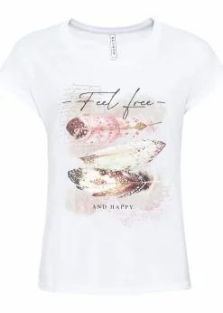 Online T-Shirt mit Federdruck Damen Shirts & Tops