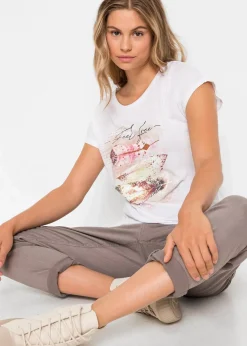 Online T-Shirt mit Federdruck Damen Shirts & Tops