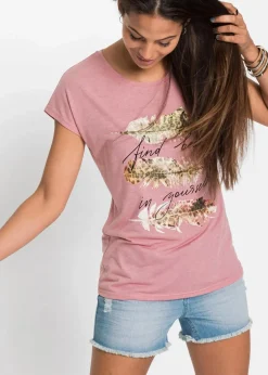 New T-Shirt mit Glitzerdruck Damen Shirts & Tops