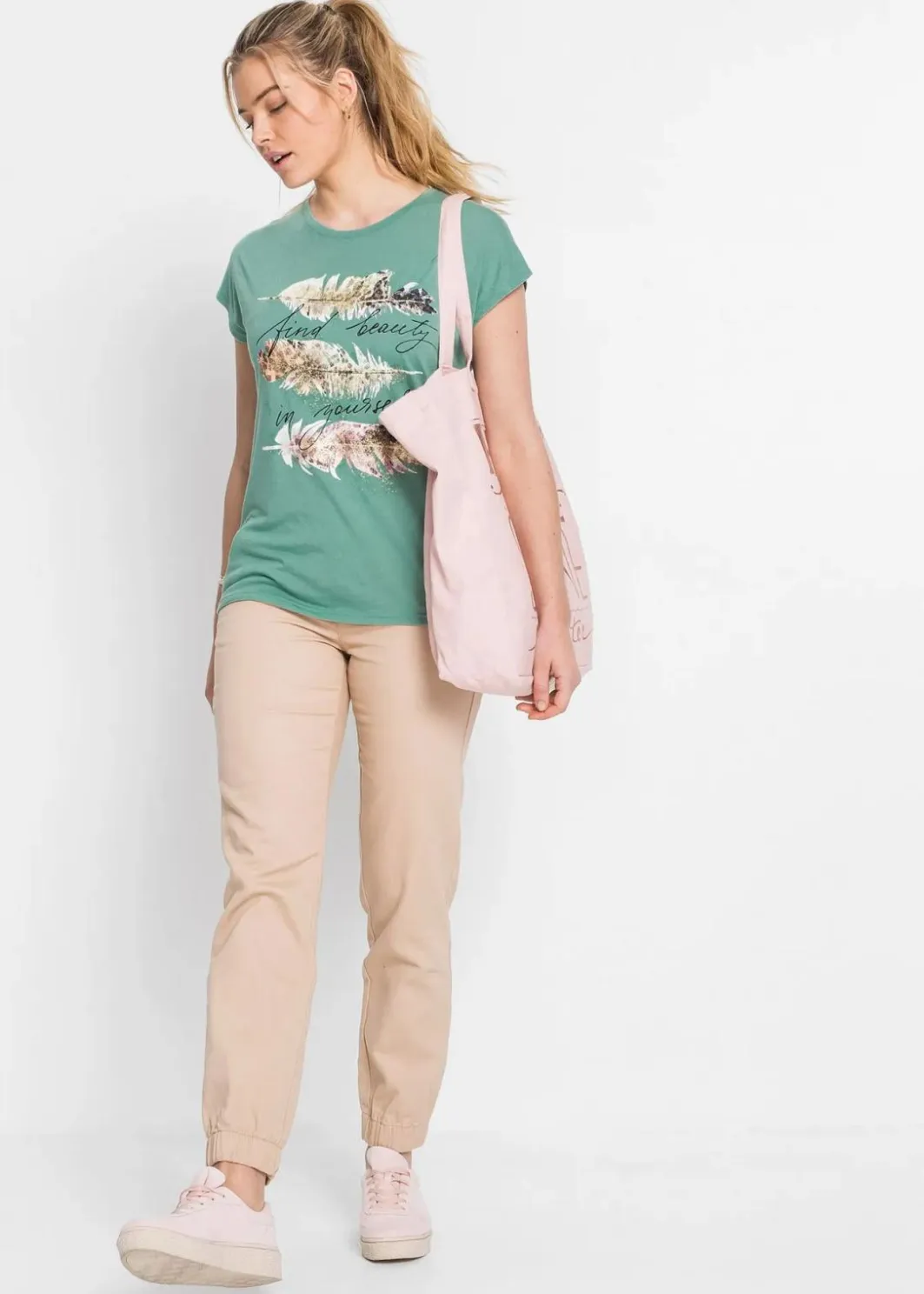 Discount T-Shirt mit Glitzerdruck Damen Shirts & Tops