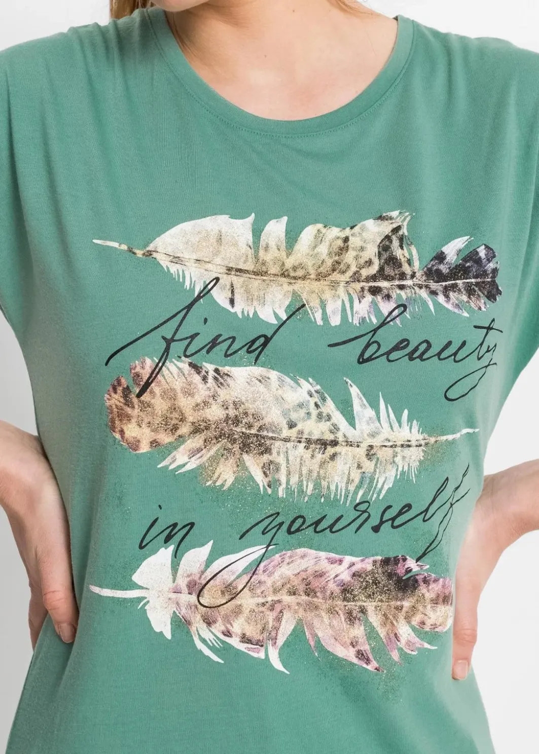 Discount T-Shirt mit Glitzerdruck Damen Shirts & Tops