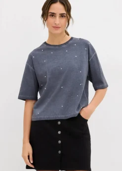 Damen bonprix Shirts & Tops|T-Shirt mit Glitzersteinen aus reiner Baumwolle