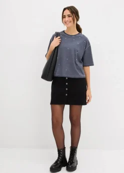 Damen bonprix Shirts & Tops|T-Shirt mit Glitzersteinen aus reiner Baumwolle