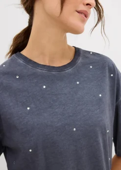 Damen bonprix Shirts & Tops|T-Shirt mit Glitzersteinen aus reiner Baumwolle