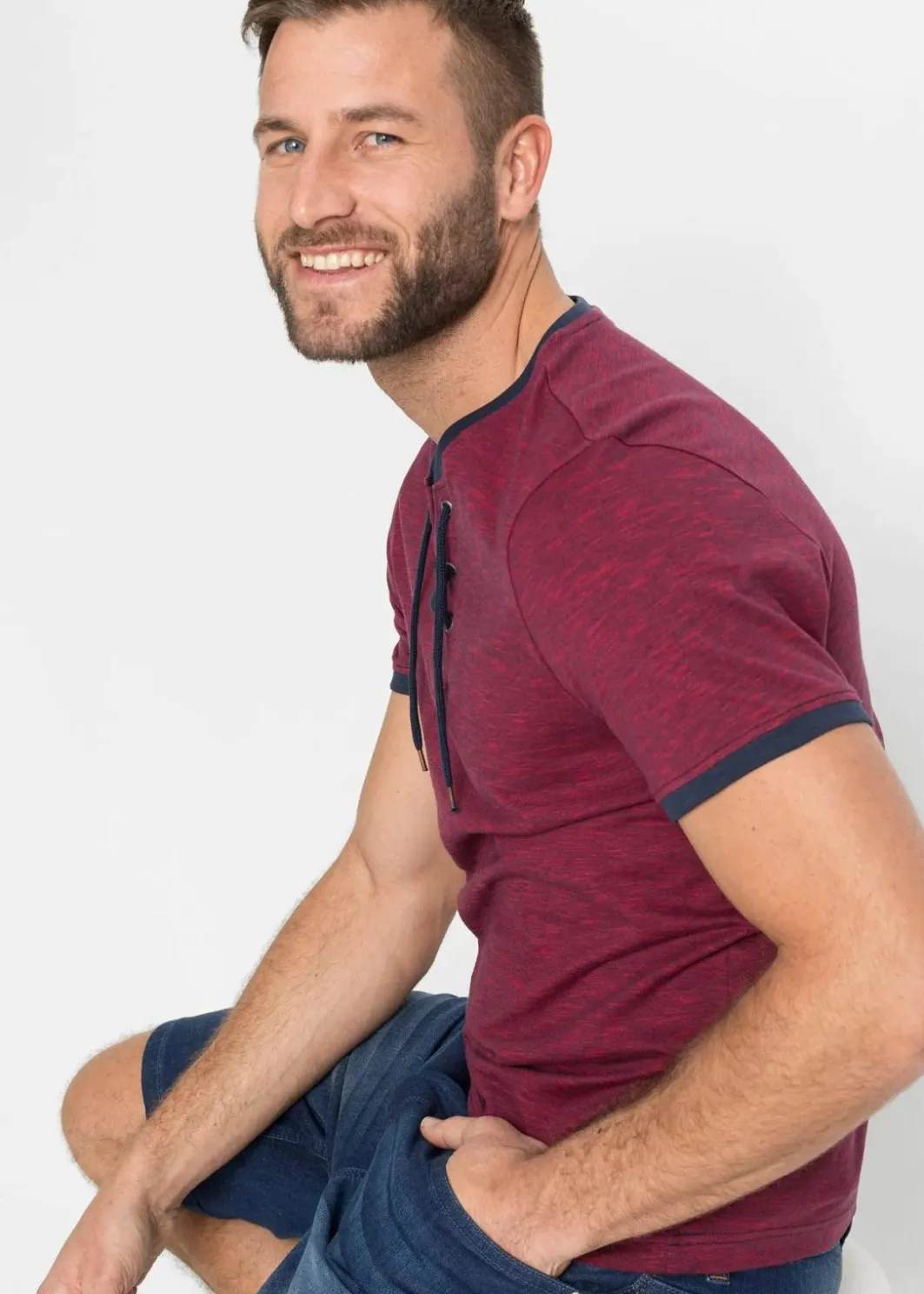Outlet T-Shirt mit Schnürung aus Bio-Baumwolle Herren Shirts & Polos|Große Größen