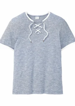 Herren bonprix Große Größen|Shirts & Polos|T-Shirt mit Schnürung aus Bio-Baumwolle
