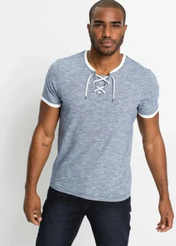 Herren bonprix Große Größen|Shirts & Polos|T-Shirt mit Schnürung aus Bio-Baumwolle