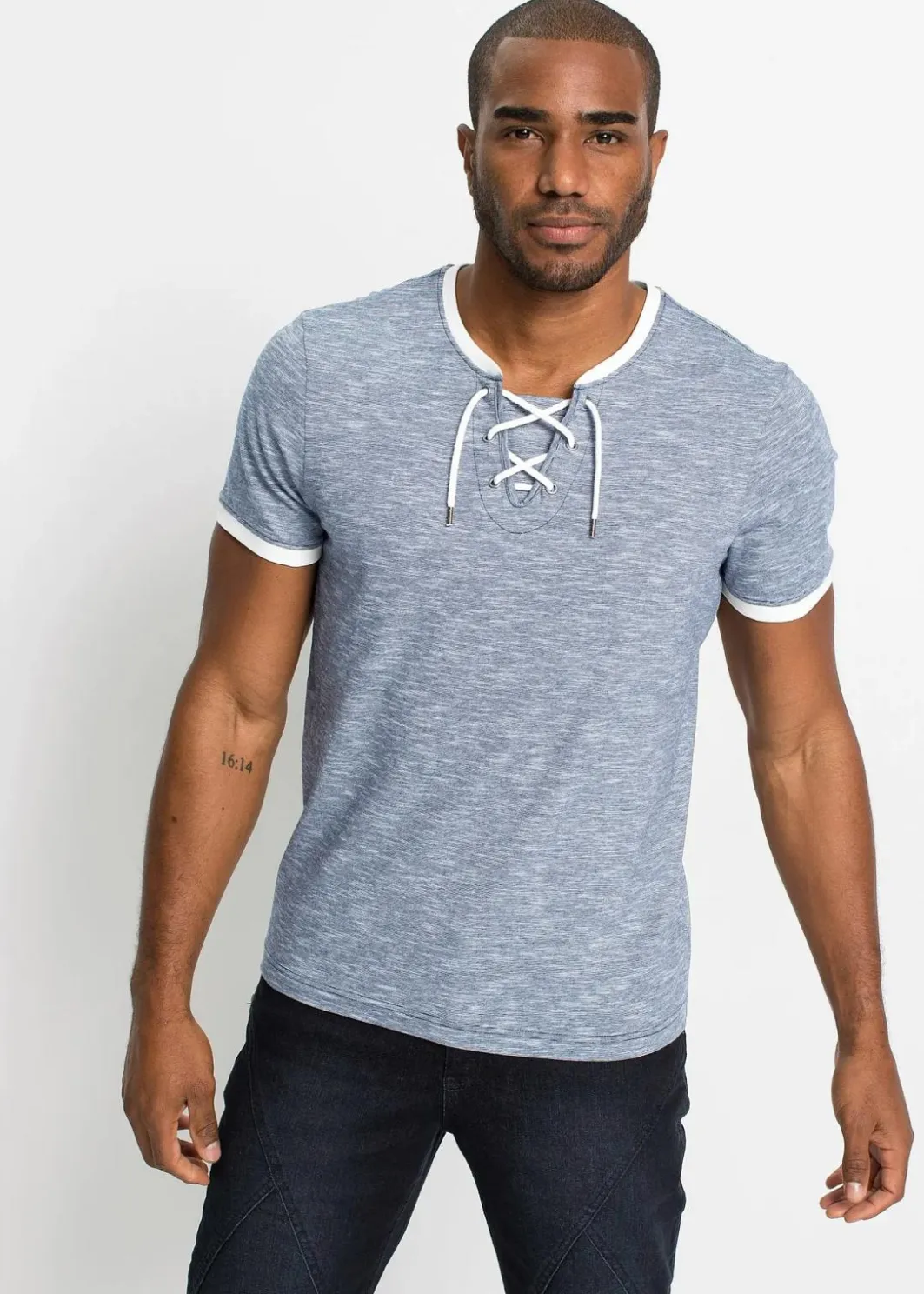 Herren bonprix Große Größen|Shirts & Polos|T-Shirt mit Schnürung aus Bio-Baumwolle