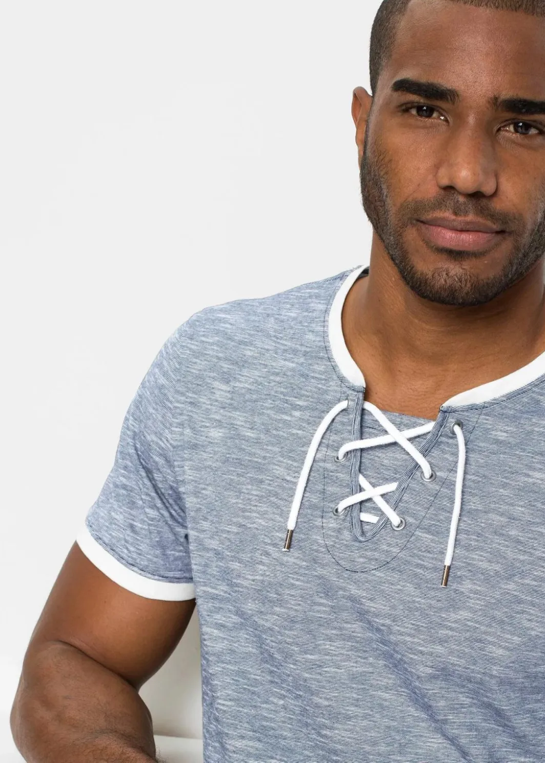 Herren bonprix Große Größen|Shirts & Polos|T-Shirt mit Schnürung aus Bio-Baumwolle