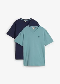 Herren bonprix Große Größen|Basics|T-Shirt mit V-Ausschnitt aus reiner Bio-Baumwolle (2er Pack)