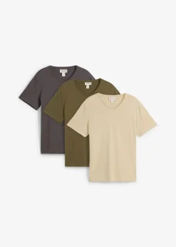 Herren bonprix Shirts & Polos|Basics|T-Shirt mit V-Ausschnitt (3er Pack)