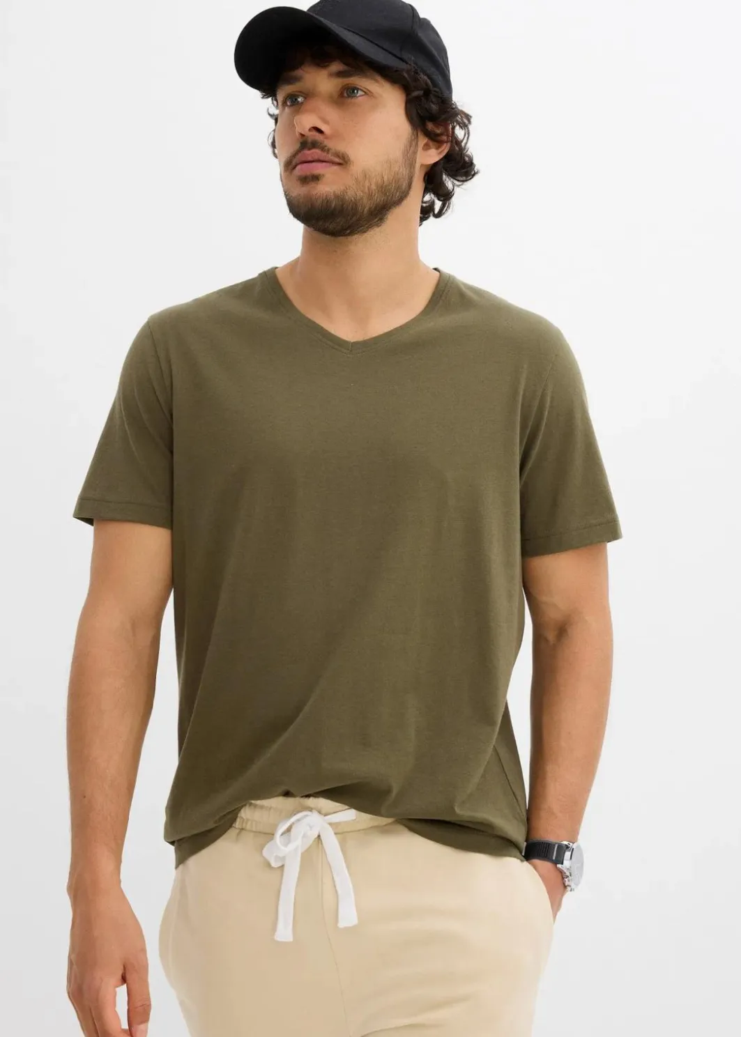 Herren bonprix Shirts & Polos|Basics|T-Shirt mit V-Ausschnitt (3er Pack)