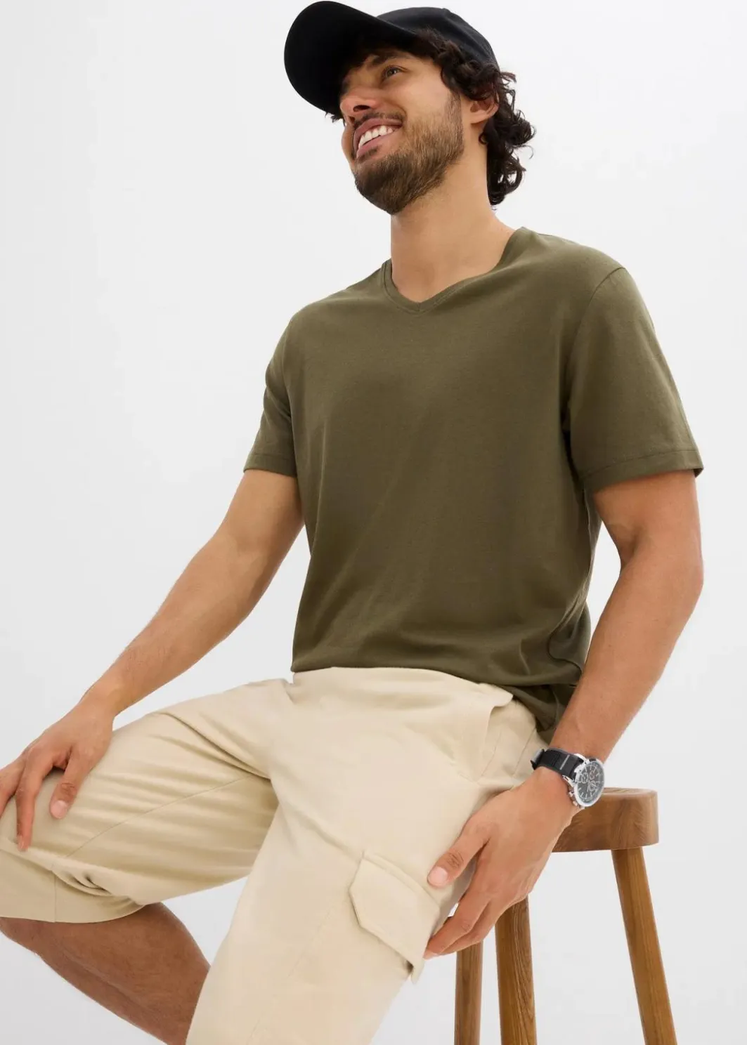 Herren bonprix Shirts & Polos|Basics|T-Shirt mit V-Ausschnitt (3er Pack)