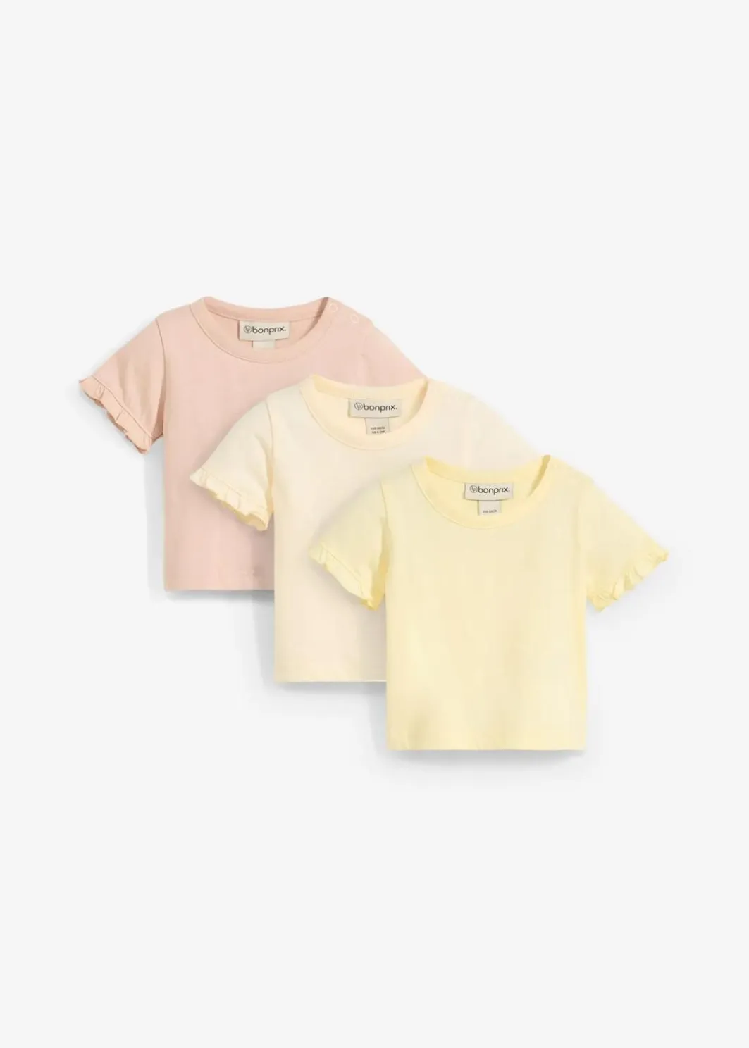 Kinder bonprix Mädchen 2-8 Jahre·Nachhaltigere Materialien|Mädchen 9-16 Jahre·Nachhaltigere Materialien|T-Shirts aus Bio-Baumwolle mit Volants (3er Pack)