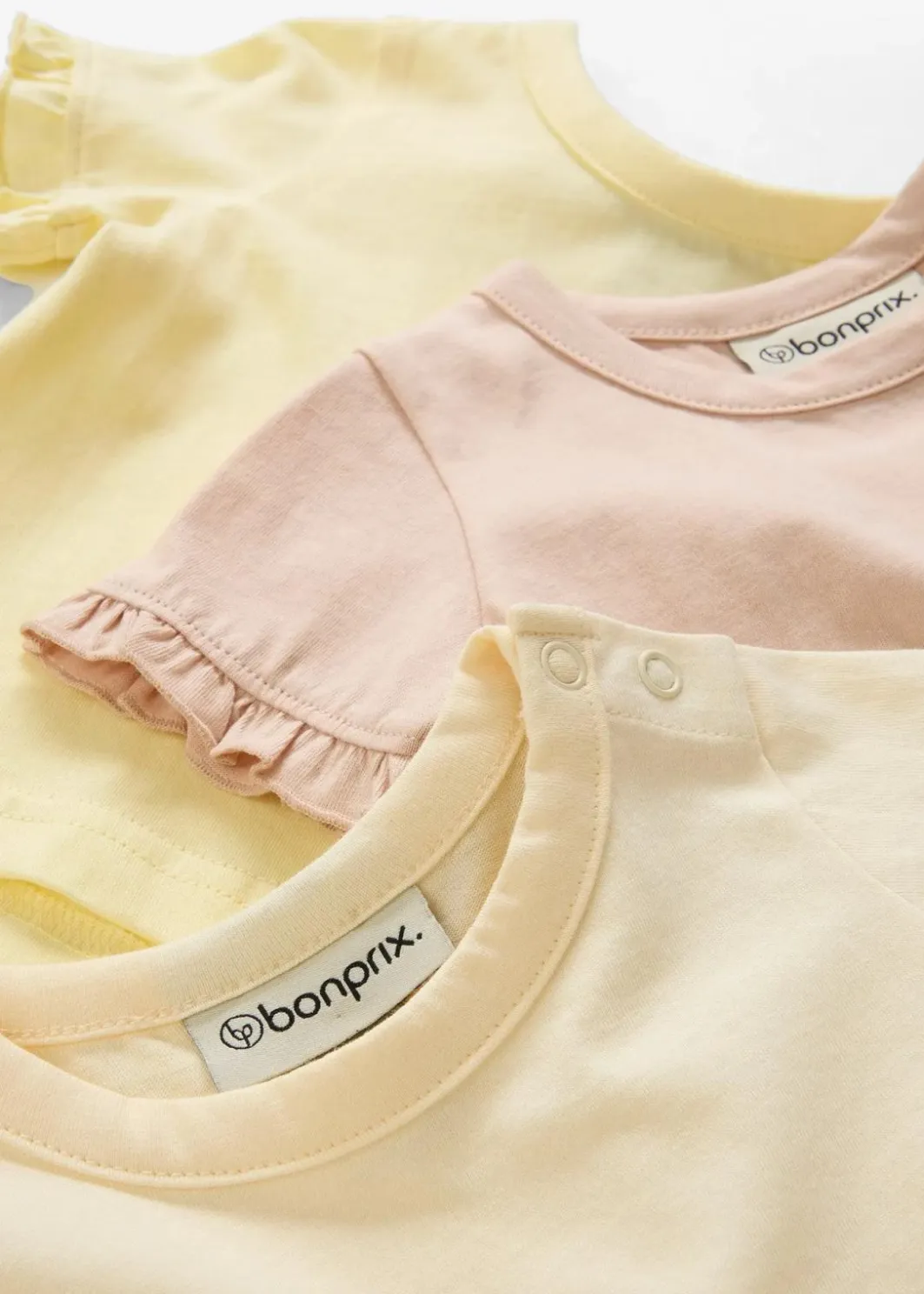 Kinder bonprix Mädchen 2-8 Jahre·Nachhaltigere Materialien|Mädchen 9-16 Jahre·Nachhaltigere Materialien|T-Shirts aus Bio-Baumwolle mit Volants (3er Pack)