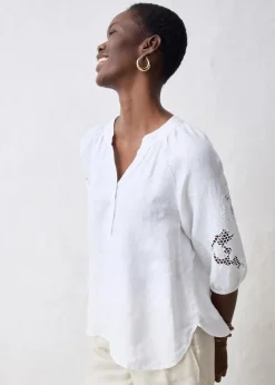 Damen bonprix Nachhaltigere Materialien|Blusen & Tuniken|Tunika aus reinem Leinen, mit Lochstickerei