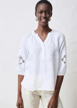 Damen bonprix Nachhaltigere Materialien|Blusen & Tuniken|Tunika aus reinem Leinen, mit Lochstickerei