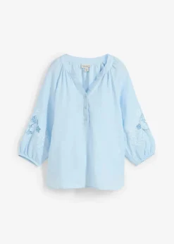 Damen bonprix Premium|Blusen & Tuniken|Tunika aus reinem Leinen, mit Lochstickerei