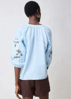 Damen bonprix Premium|Blusen & Tuniken|Tunika aus reinem Leinen, mit Lochstickerei