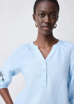 Damen bonprix Premium|Blusen & Tuniken|Tunika aus reinem Leinen, mit Lochstickerei
