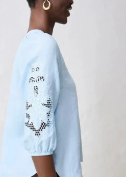 Damen bonprix Premium|Blusen & Tuniken|Tunika aus reinem Leinen, mit Lochstickerei