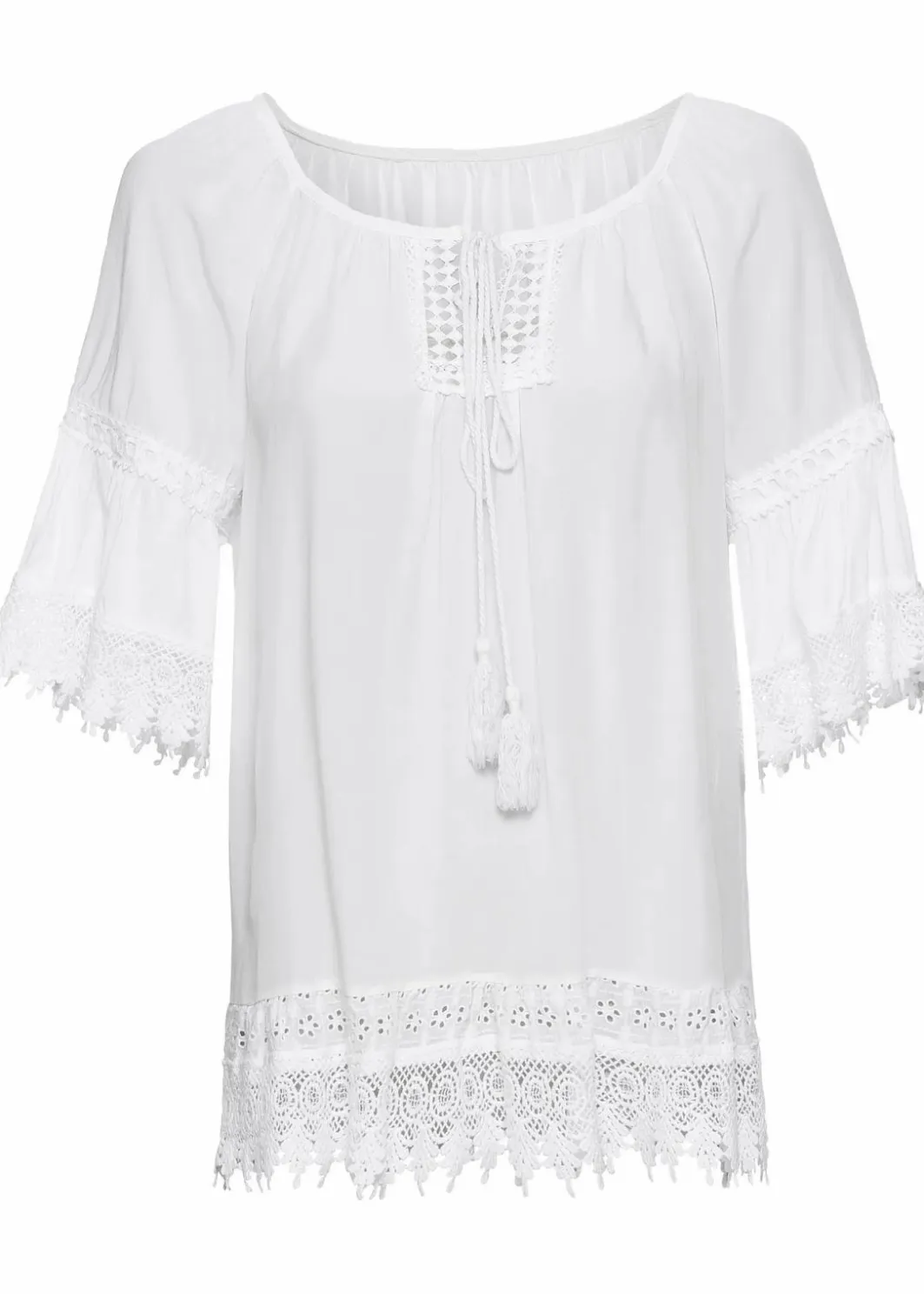 Damen bonprix Blusen & Tuniken|Nachhaltigere Materialien|Tunika mit Spitze aus softer Viskose