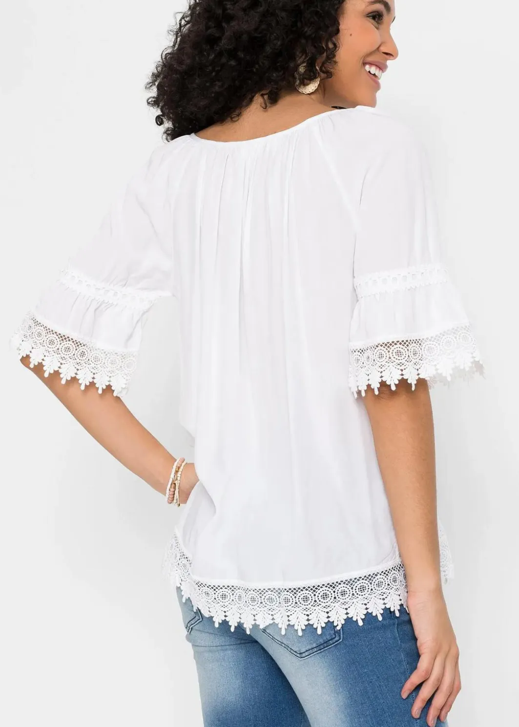 Damen bonprix Blusen & Tuniken|Nachhaltigere Materialien|Tunika mit Spitze aus softer Viskose