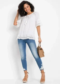Damen bonprix Blusen & Tuniken|Nachhaltigere Materialien|Tunika mit Spitze aus softer Viskose