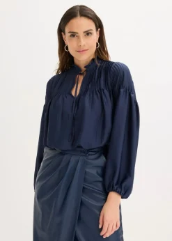 Damen bonprix Bekleidung·Jacken & Mäntel|Blusen & Tuniken|Tunikabluse aus glänzendem Satin mit Biesen