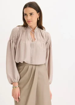 Damen bonprix Blusen & Tuniken|Bekleidung·Jacken & Mäntel|Tunikabluse aus glänzendem Satin mit Biesen