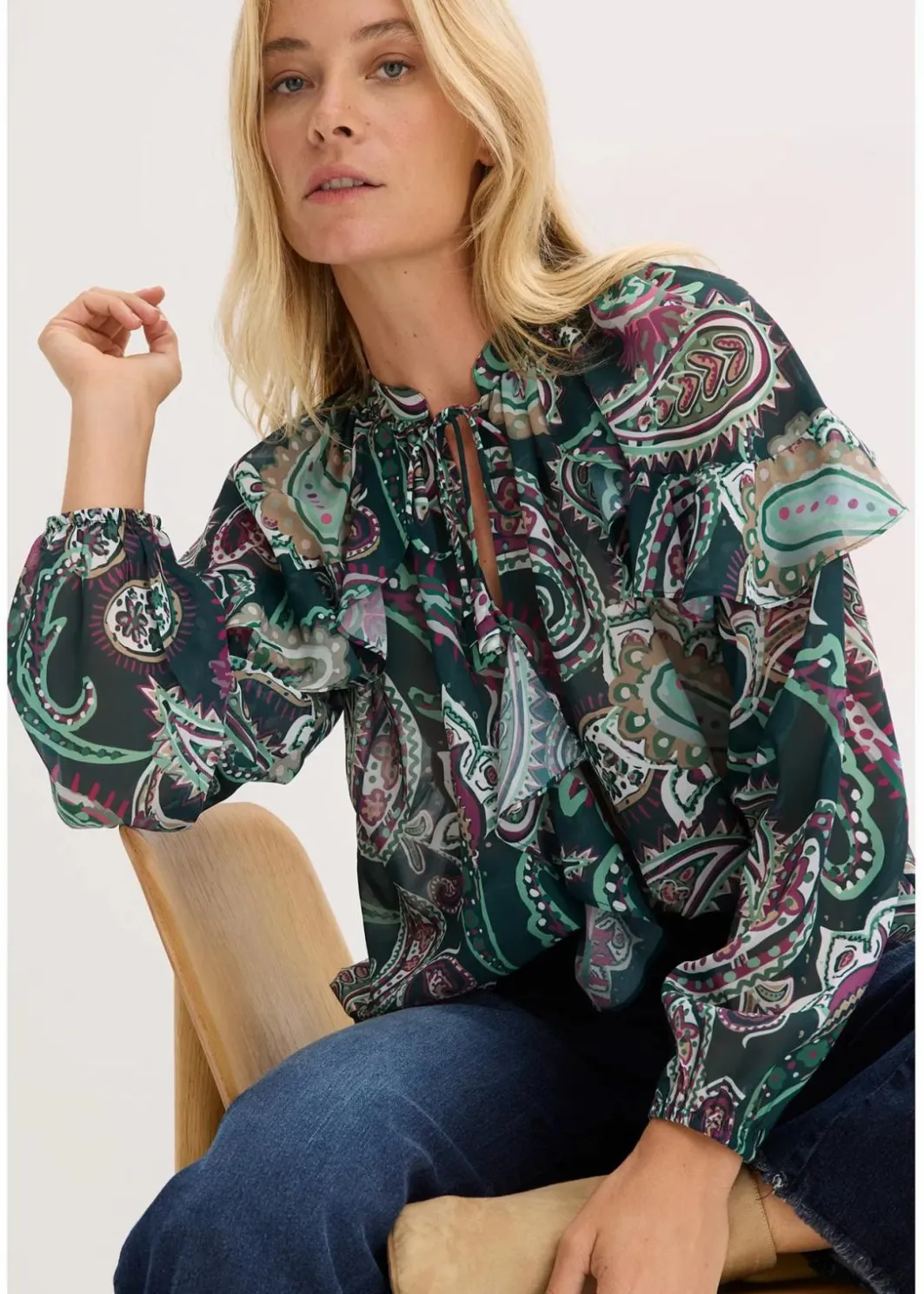Damen bonprix Bekleidung·Jacken & Mäntel|Blusen & Tuniken|Tunikabluse mit Volants