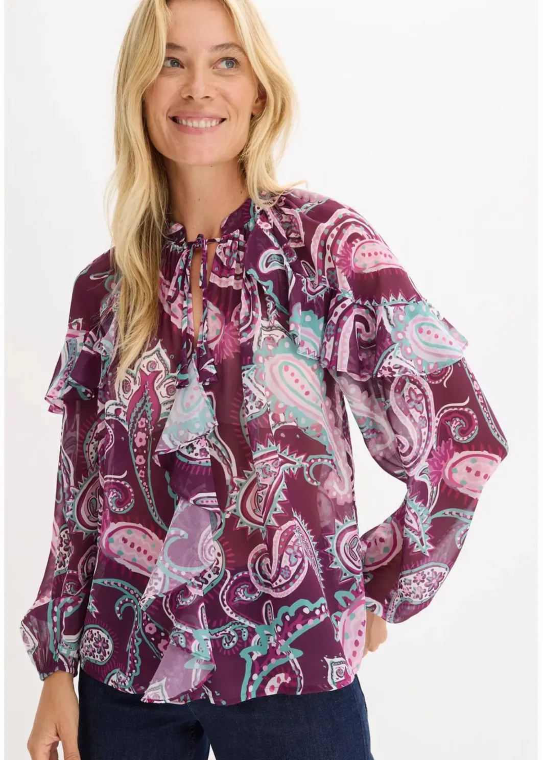 Damen bonprix Nachhaltigere Materialien|Blusen & Tuniken|Tunikabluse mit Volants