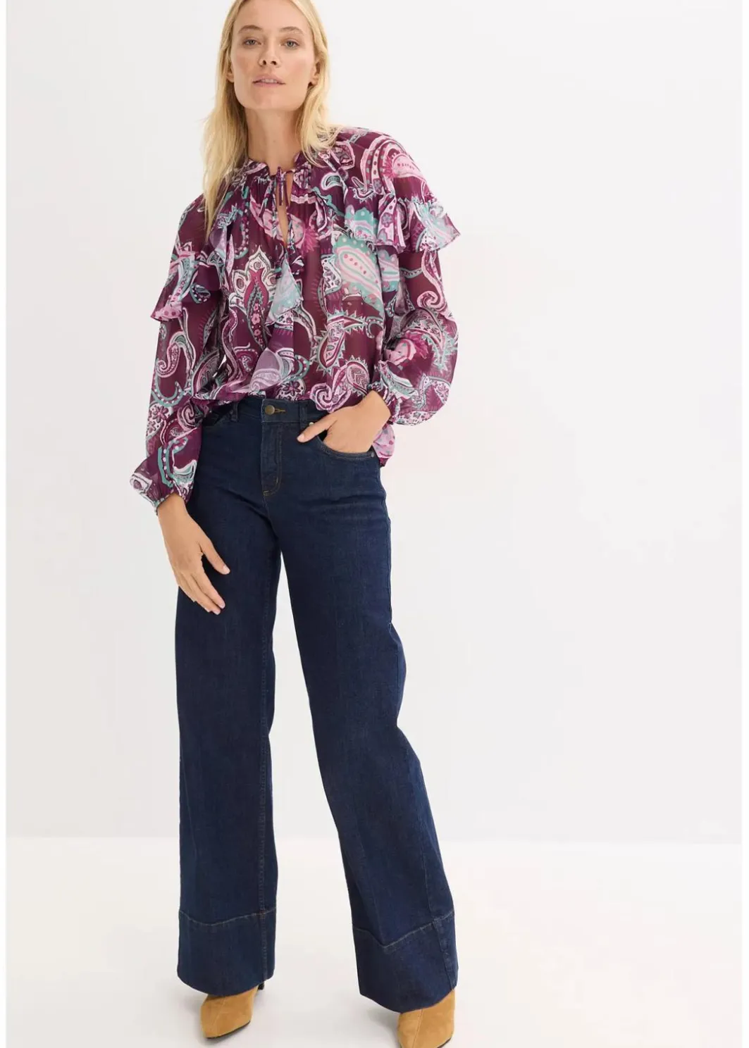 Damen bonprix Nachhaltigere Materialien|Blusen & Tuniken|Tunikabluse mit Volants