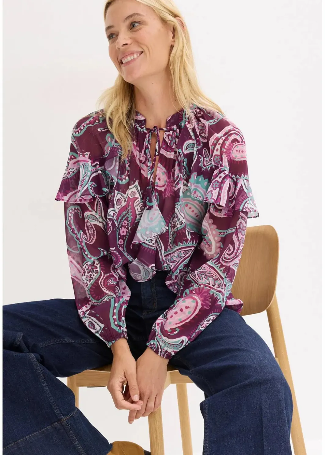 Damen bonprix Nachhaltigere Materialien|Blusen & Tuniken|Tunikabluse mit Volants