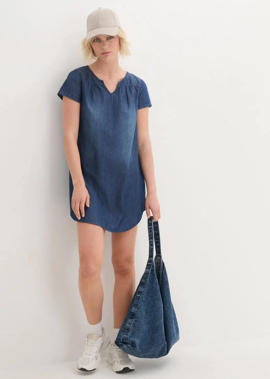 Damen bonprix Bekleidung·Pullover & Strickjacken|Kleider|Tunika-Jeanskleid