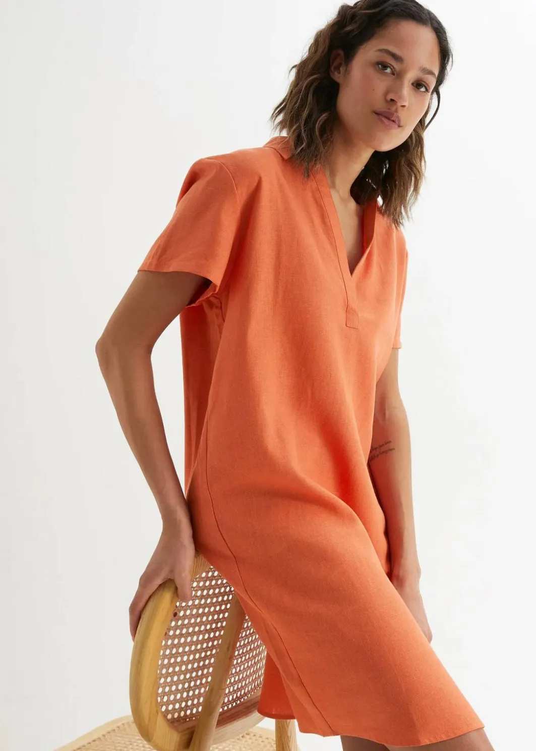 Sale Tunika-Kleid aus leichtem Leinen-Mix Damen Bekleidung·Jacken & Mäntel|Blusen & Tuniken