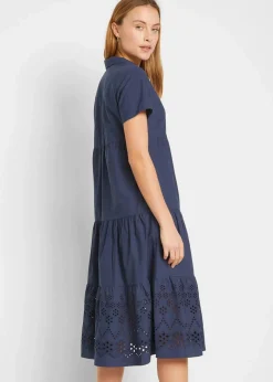 Damen bonprix Kleider|Bekleidung·Pullover & Strickjacken|Tunika-Kleid aus reiner Baumwolle mit Lochstickerei