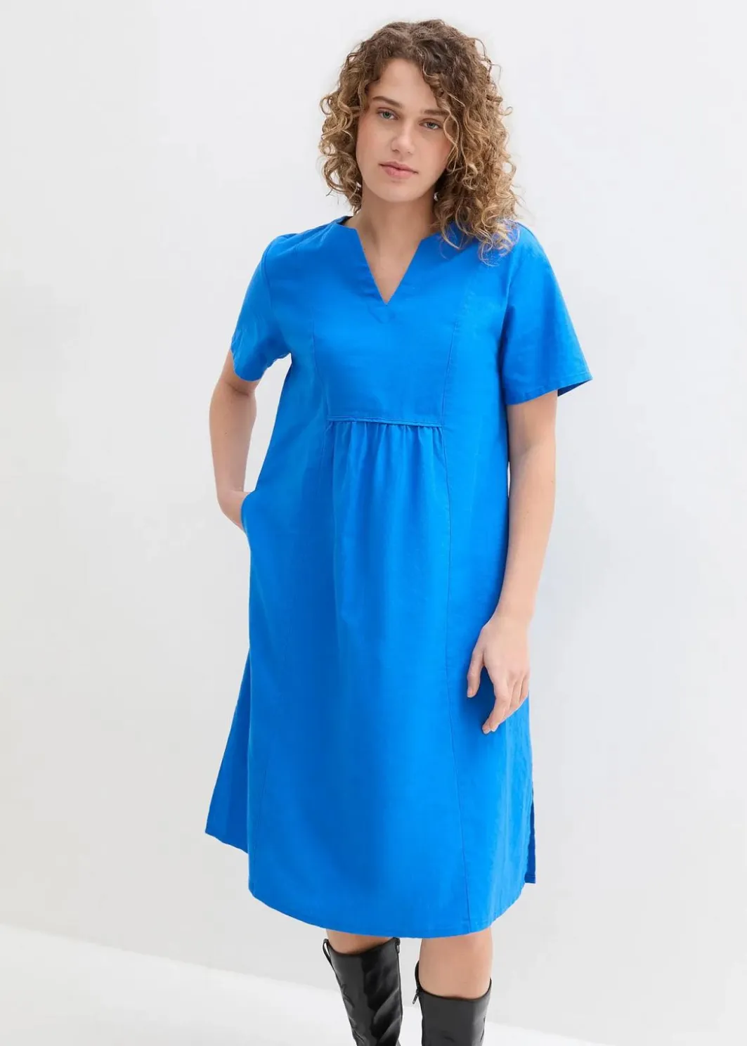 Online Tunika-Kleid mit Taschen aus Leinen-Baumwoll-Mix Damen Bekleidung·Pullover & Strickjacken|Kleider