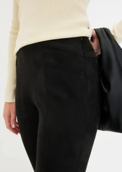 Damen bonprix Hosen|Bekleidung·Kleider|Velourlederimitat-Hose mit Bequembund