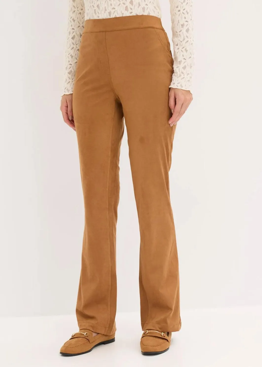 Outlet Velourslederimitat Flared Hose Damen Bekleidung·Kleider|Hosen