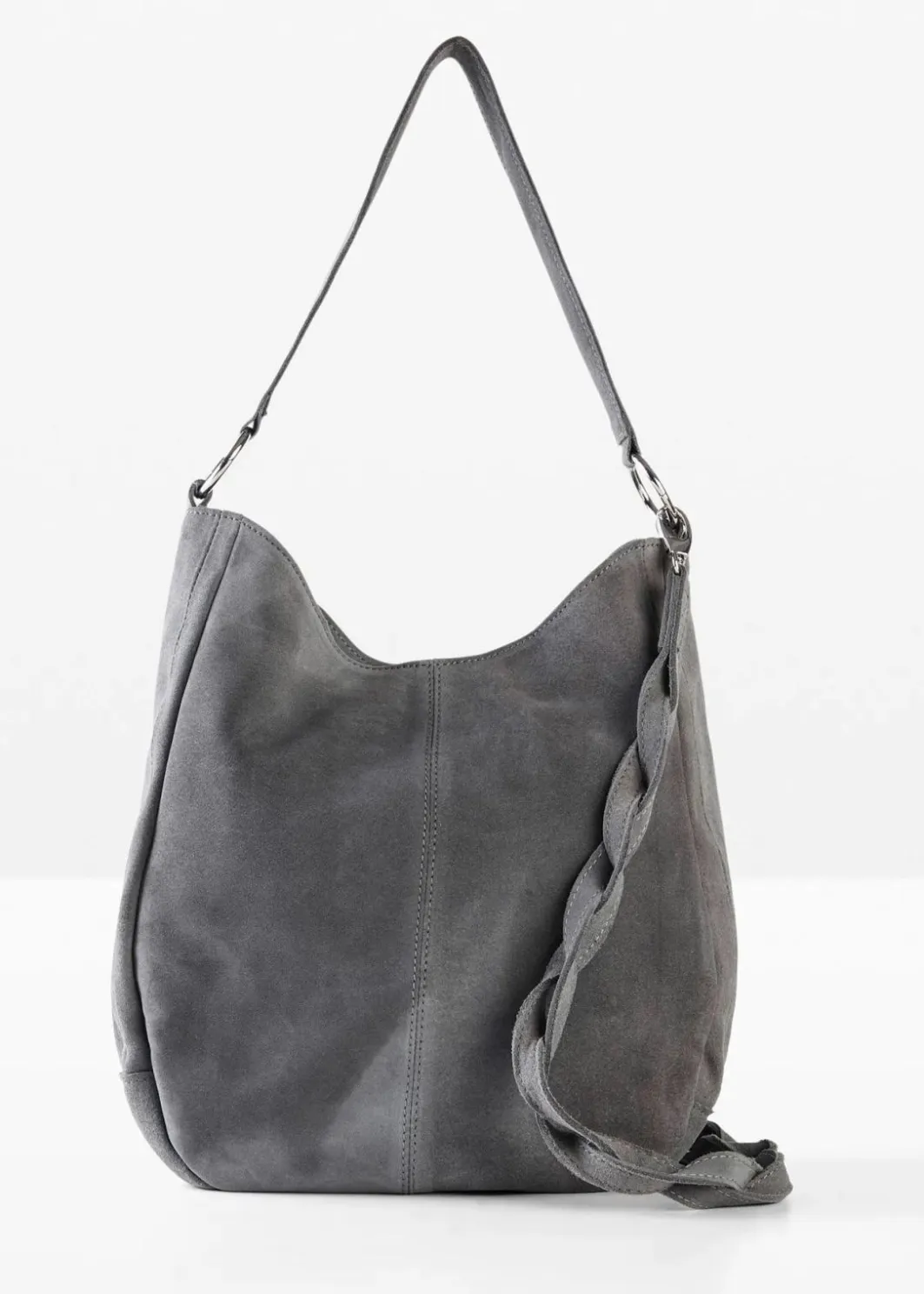 Damen bonprix Taschen|Veloursledertasche mit dekorativem Zusatzriemen